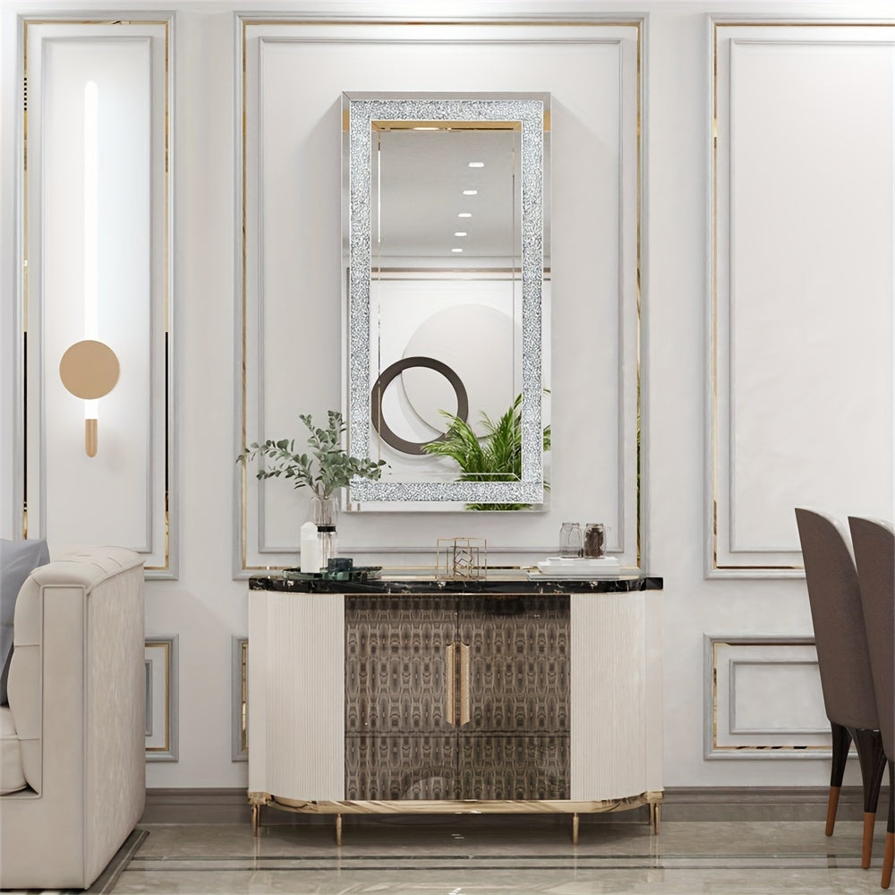 Extra Large Crushed Crystal Silver Vanity Wall Mirror (120cm)