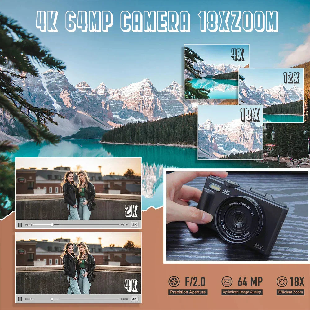 4K Digital Camera for Photography 64MP Vlogging Black