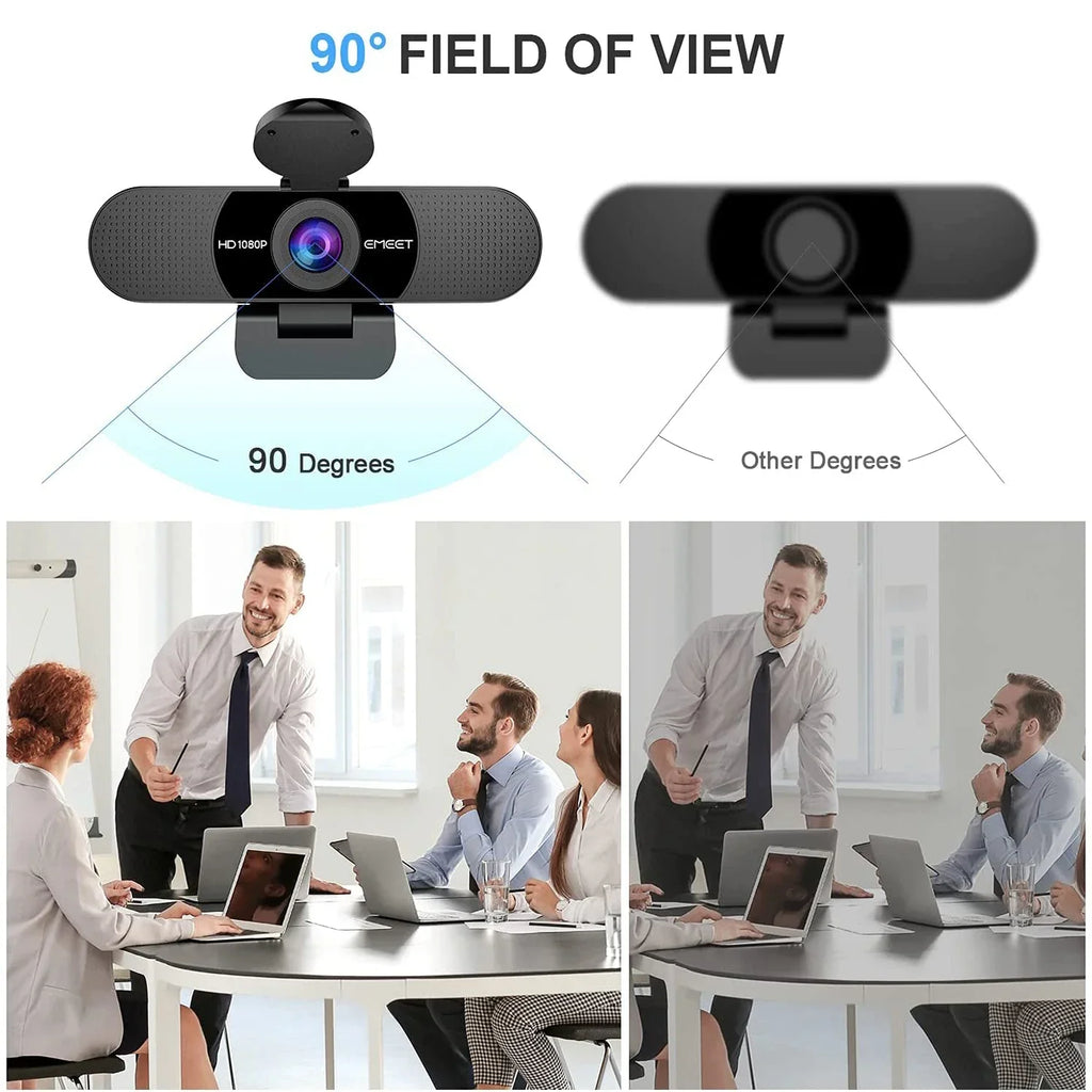 1080P HD USB Webcam Dual Noise-Canceling Mics Black