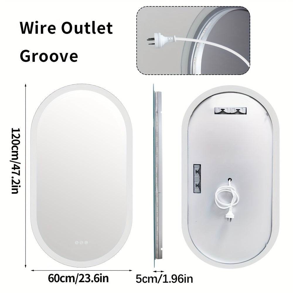 1-Piece Oval Backlit LED Bathroom Mirror with Anti-Fog